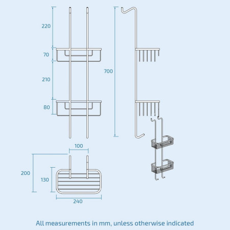 VADSBC Vantara Rectangular Shower Basket in Chrome Dimensions