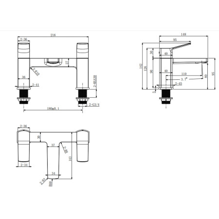VAASC03C Vantara Ascent Bath Filler in Chrome Line Drawing