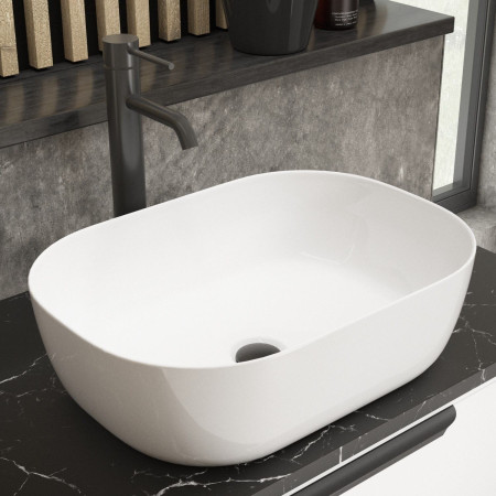 VASAT45W Vantara Saturn 455mm White Countertop Basin Lifestyle