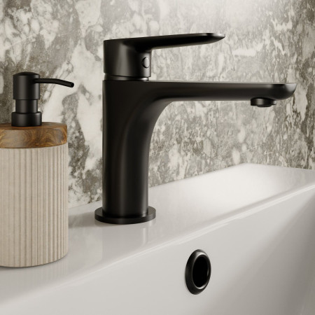 VASTP01K Vantara Step Mono Basin Mixer with Waste in Black Lifestyle