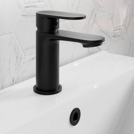 VARAY1K Vantara Ray Mini Mono Basin Mixer with Waste in Black Lifestyle