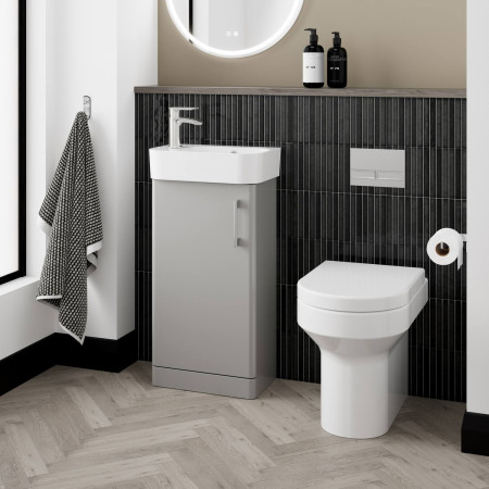 Vantara Order 400mm Floorstanding Cloakroom Vanity Unit and Basin in Light Matt Grey Lifestyle