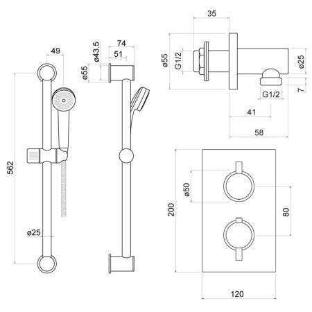 TSS004 Trisen Acksor Chrome Concealed Thermostatic Shower Set Line