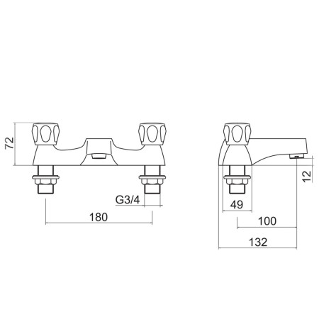 TTR-CLU05 Trisen Chrome Two Handle Club Bath Filler Line