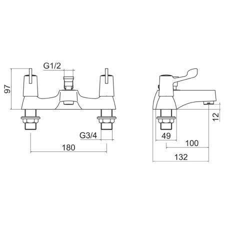 TTR-LEV01 Trisen Chrome Two Lever Bath Shower Mixer Line