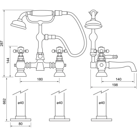 TT107 Trisen Formby Crosshead Chrome Freestanding Bath Shower Mixer Line