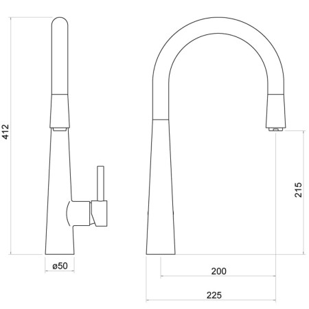 TK009K Trisen Jema Black Pull Out Kitchen Tap Line