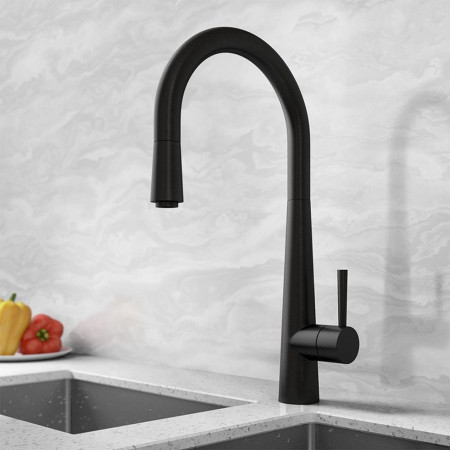 TK009K Trisen Jema Black Pull Out Kitchen Tap Lifestyle