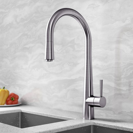 TK009BN Trisen Jema Brushed Nickel Single Lever Pull Out Kitchen Tap Lifestyle