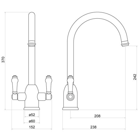TK007 Trisen Jerem Chrome Two Handle Traditional Kitchen Tap Line