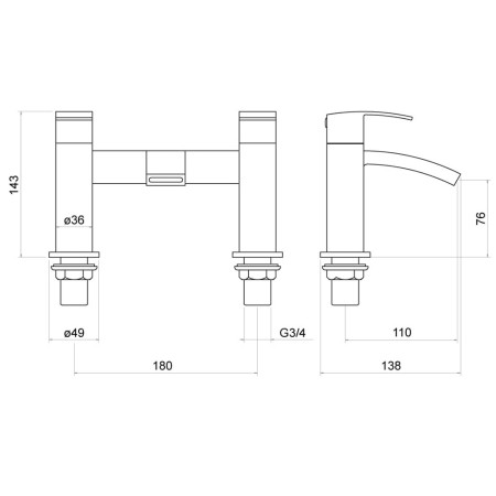 TT805 Trisen Knole Chrome Two Handle Bath Filler Line