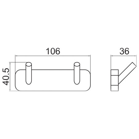 TTR-801K Trisen Matt Black Double Robe Hook Line Drawing