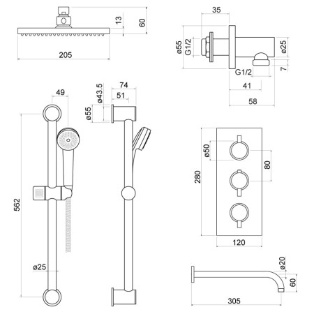 TSS005 Trisen Nalor Chrome Concealed Thermostatic Shower Set Line