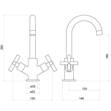 TK017 Trisen Prose Chrome Two Cross Handle Kitchen Tap Line