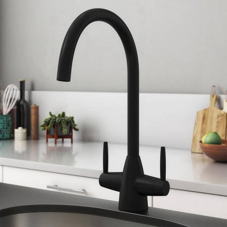 TK015K Trisen Roune Black Two Handle Kitchen Tap Lifestyle