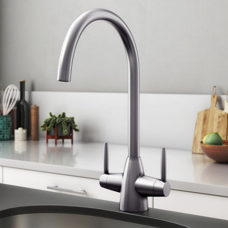TK015BN Trisen Roune Brushed Nickel Two Handle Kitchen Tap Lifestyle