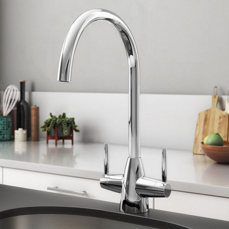 TK015 Trisen Roune Chrome Two Handle Kitchen Tap Lifestyle