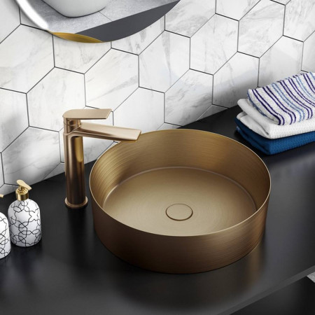 TT872 Trisen Roveri Brushed Brass Tall Basin Mixer Lifestyle
