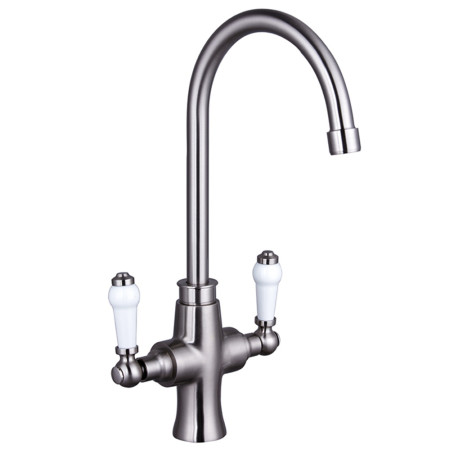 Trisen Rura Brushed Nickel Two Handle Traditional Kitchen Tap