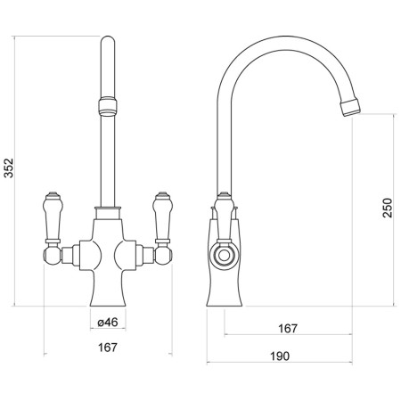 TK002BN Trisen Rura Brushed Nickel Two Handle Traditional Kitchen Tap Line