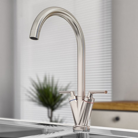 TK005BN Trisen Starn Brushed Nickel Two Handle Kitchen Tap Lifestyle