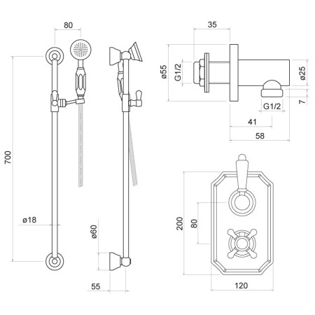 TSS106 Trisen Sterma Traditional Concealed Thermostatic Shower Set Line