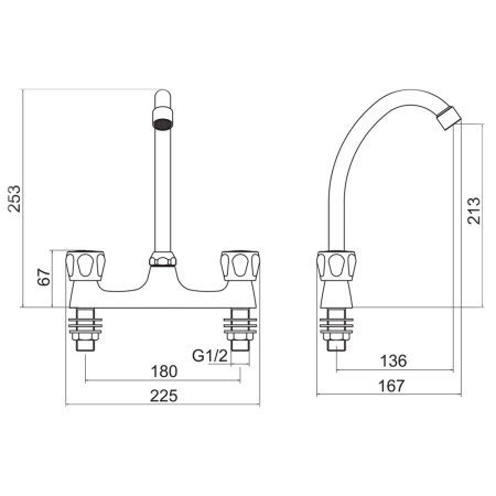 TTR-CLU06 Trisen Two Handle Deck Kitchen Tap in Chrome Line