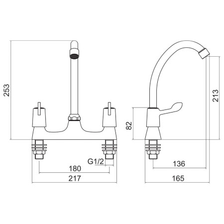 TTR-LEV06 Trisen Two Handle Lever Deck Kitchen Tap in Chrome Line