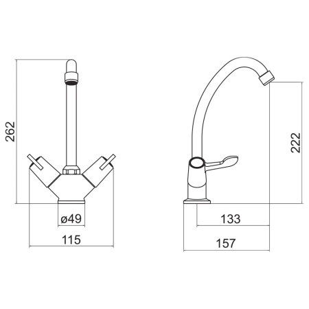 TTR-LEV04 Trisen Two Lever Kitchen Tap in White Line Drawing