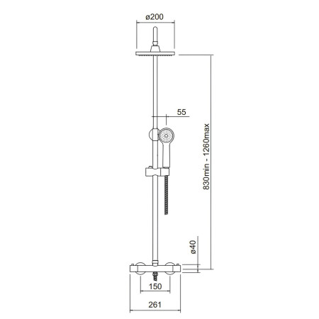 TSS602 Trisen Verdura Black Rigid Riser Thermostatic Mixer Shower Line
