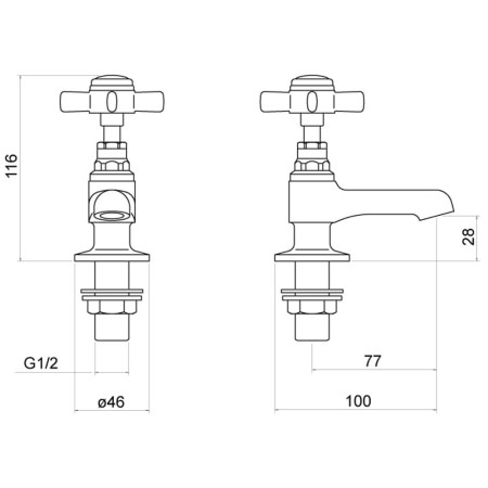TT201 Trisen Wisley Chrome Basin Taps Dimensions