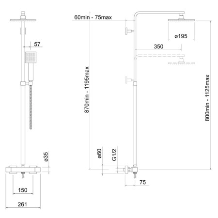 TSS101 Trisen Zacha Black Square Thermostatic Exposed Shower Line
