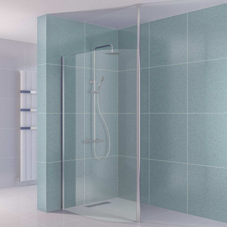 Valliant Chrome 1100mm Curved Offset Wetroom Panel with Round Pole