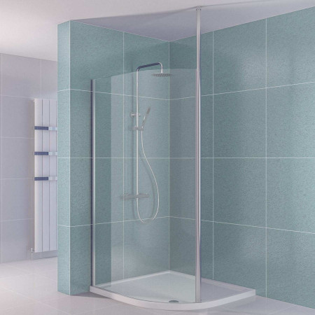 69.0145 Valliant Chrome 1100mm Curved Offset Wetroom Panel with Round Pole Shower Tray Installation