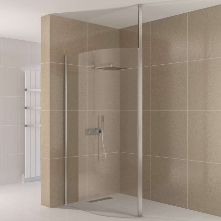 Valliant Chrome 1300mm Curved Offset Wetroom Panel with Square Pole