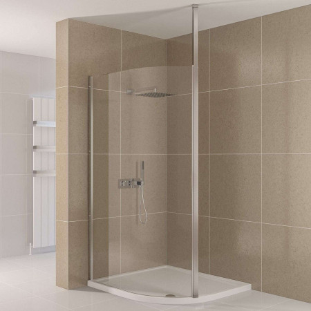 69.0153 Valliant Chrome 1400mm Curved Offset Wetroom Panel with Square Pole Shower Tray Installation