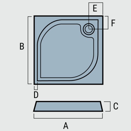 51.054 Vanguard 25 800 x 800mm Square Shower Tray Line Drawing