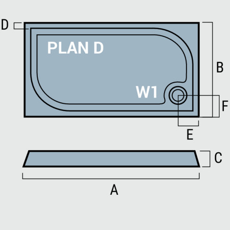 51.058 Vanguard 25 1000 x 700mm Rectangular Shower Tray Line Drawing Plan