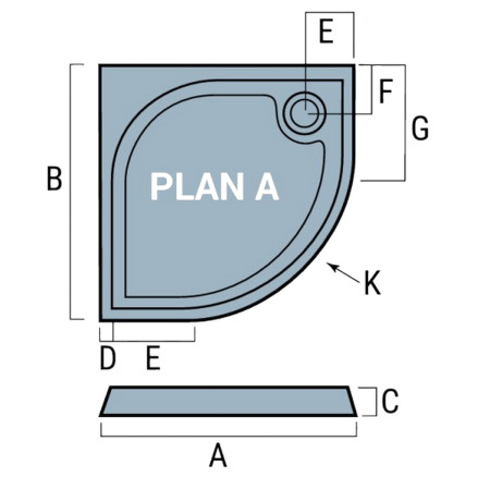 51.055 Vanguard 25 800 x 800mm Quadrant Shower Tray Line Drawing Plan