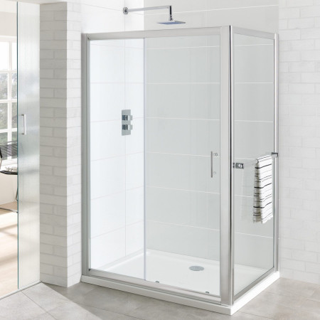 69.0074 Vantage 1700mm Chrome Sliding Shower Door with Side Panel and Towel Rail
