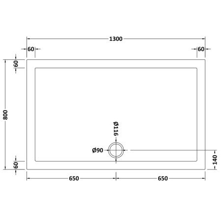 48.1022 Vantage 1300 x 800mm Rectangular Shower Tray Technical Drawing
