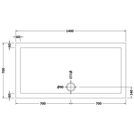 48.1023 Vantage 1400 x 700mm Rectangular Shower Tray Technical Drawing