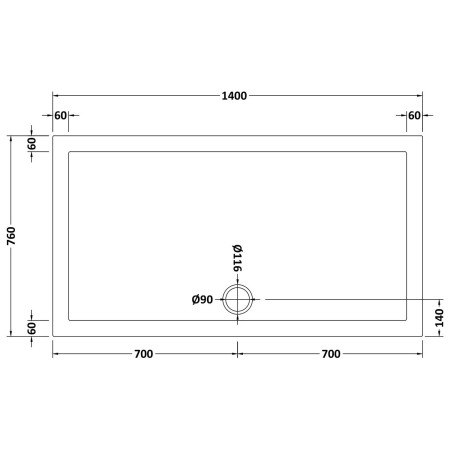 48.1024 Vantage 1400 x 760mm Rectangular Shower Tray Technical Drawing