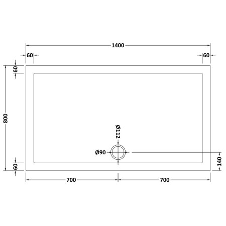 48.1025 Vantage 1400 x 800mm Rectangular Shower Tray Technical Drawing