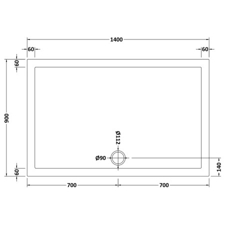 48.1026 Vantage 1400 x 900mm Rectangular Shower Tray Technical Drawing