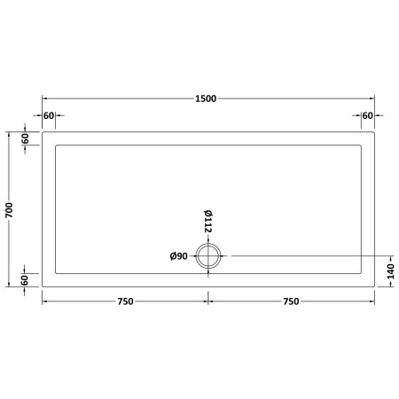 48.1027 Vantage 1500 x 700mm Rectangular Shower Tray Technical Drawing