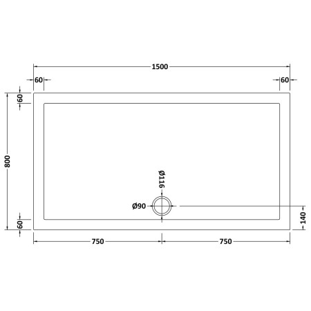 48.1029 Vantage 1500 x 800mm Rectangular Shower Tray Line Drawing