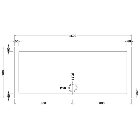 48.1031 Vantage 1600 x 700mm Rectangular Shower Tray Technical Drawing