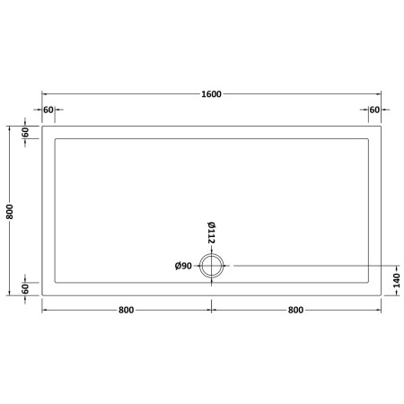48.1033 Vantage 1600 x 800mm Rectangular Shower Tray Technical Drawing