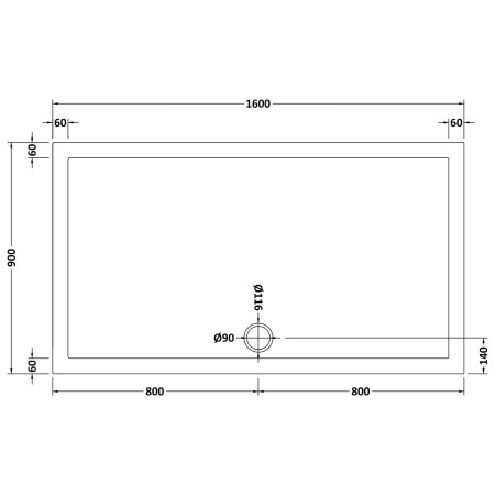 48.1034 Vantage 1600 x 900mm Rectangular Shower Tray Technical Drawing